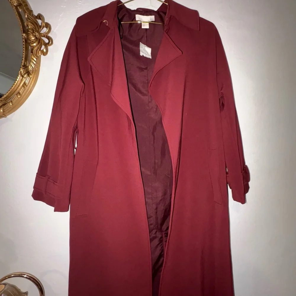 Elegant Burgundy Long Coat | Chic Parisian Style | XS